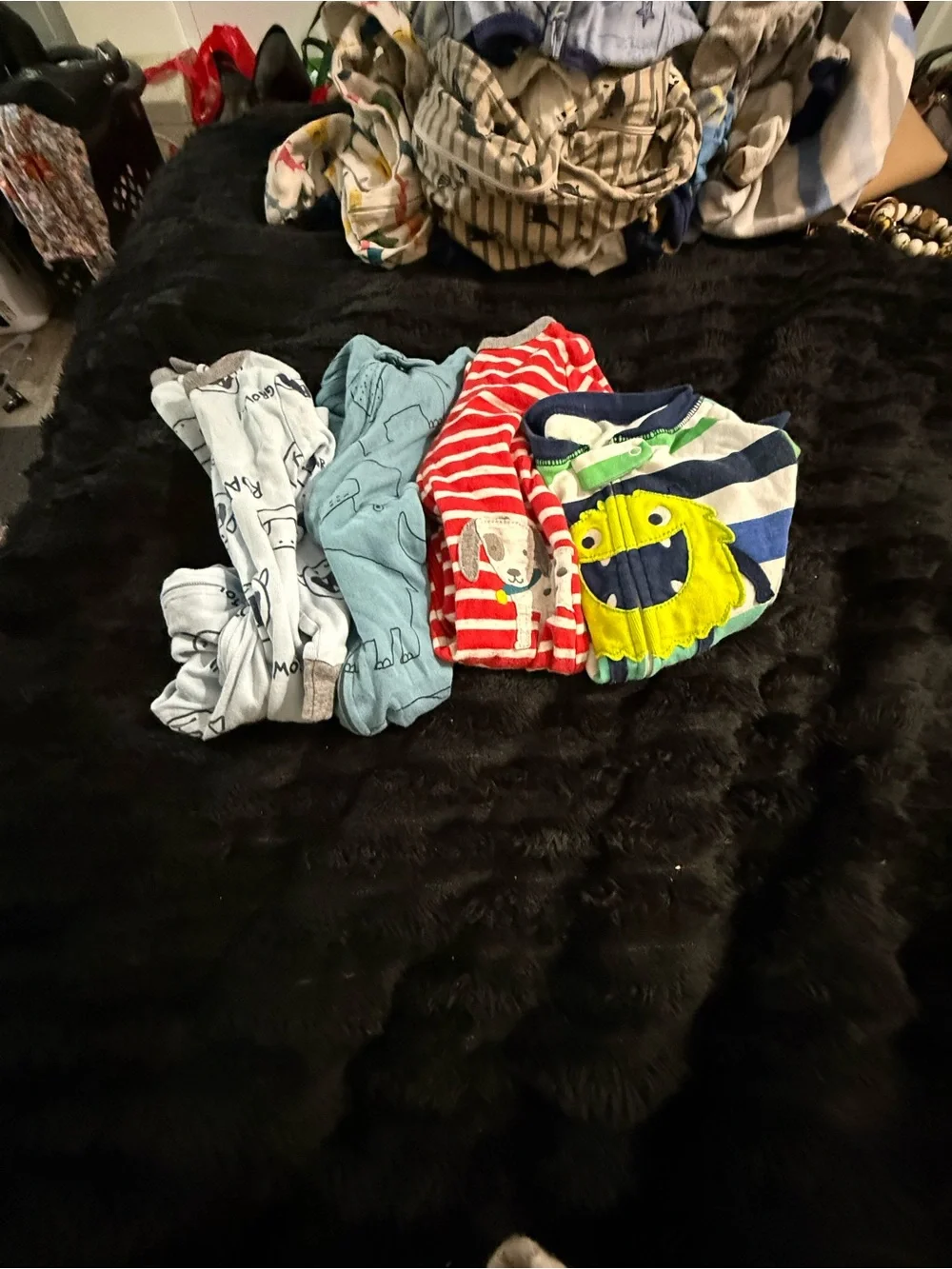 Carter's Multicolor Kids Footless sleepers bundle- Blue, Red, Green, White